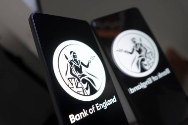 May 9, 2024, Brazil. In this photo illustration, the Bank of England (BoE) logo is displayed on a smartphone screen clipart