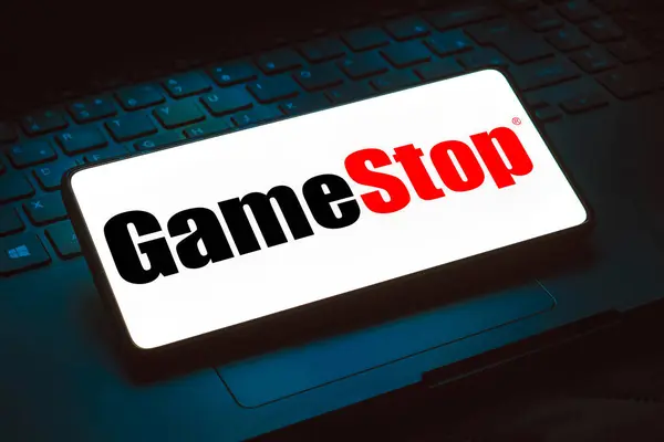 stock image May 13, 2024, Brazil. In this photo illustration, the GameStop logo is displayed on a smartphone screen