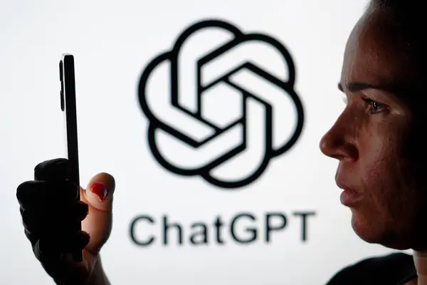 May 2024 Brazil Photo Illustration Woman Holding Smartphone Chatgpt Logo Stockbild