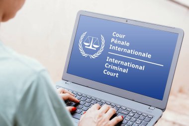 May 20, 2024, Brazil. In this photo illustration, the International Criminal Court (ICC) logo is seen displayed on a laptop screen clipart