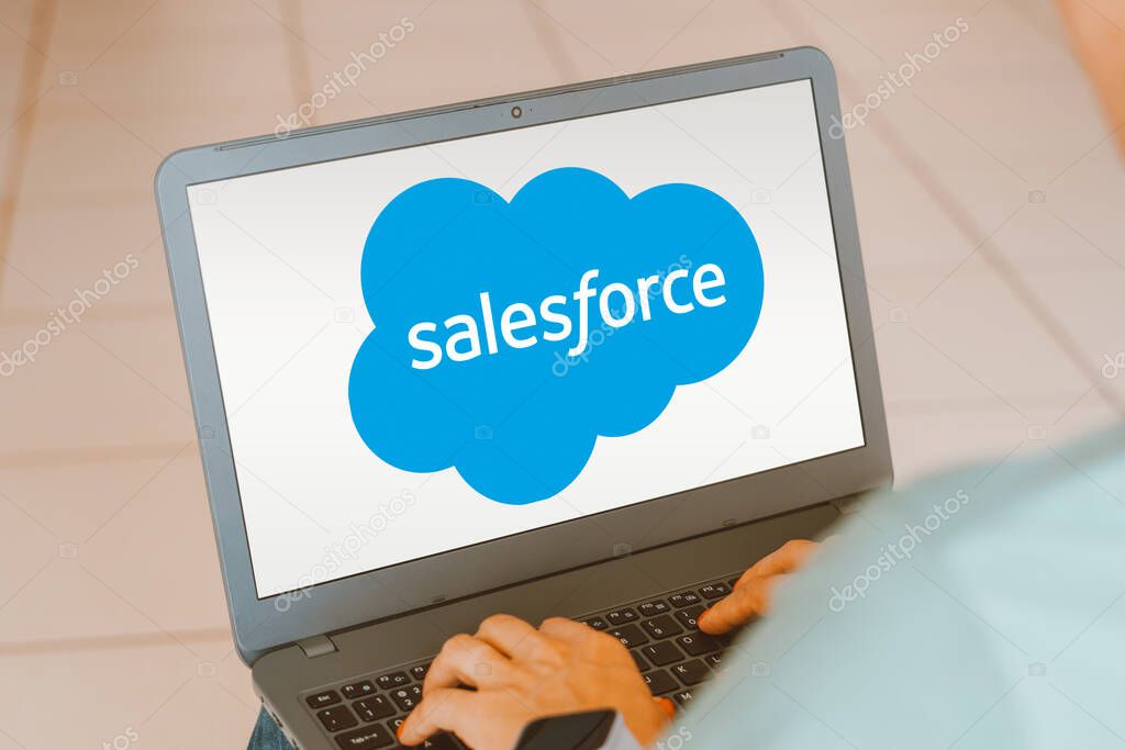 May 30, 2024, Brazil. In this photo illustration, the Salesforce logo is seen displayed on a laptop screen