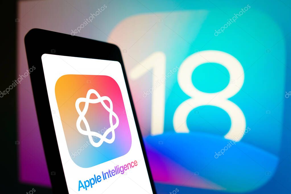 June 10, 2024, Brazil. In this photo illustration, the Apple Intelligence logo is displayed on a smartphone screen. Apple opens WWDC 2024 to developers with announcement of Apple Intelligence, its AI tool, and new versions of iPhone, iPad and Mac ope