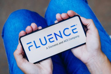 June 14, 2024, Brazil. In this photo illustration, the Fluence Energy, Inc. logo is displayed on a smartphone screen clipart