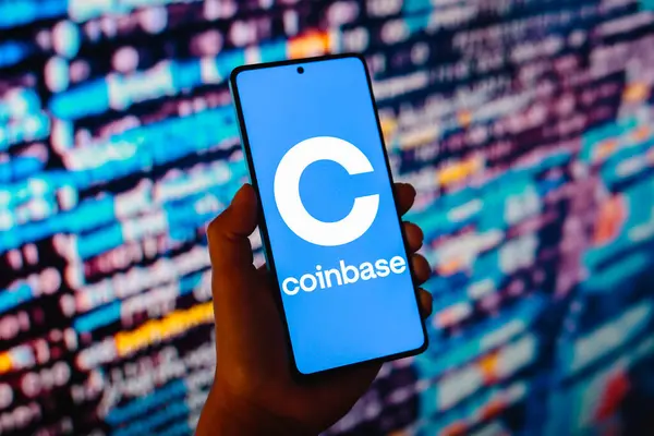 stock image July 21, 2024, Paraguay. In this photo illustration, the Coinbase logo is displayed on a smartphone screen