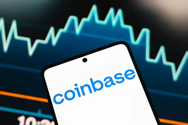 stock image July 21, 2024, Paraguay. In this photo illustration, the Coinbase logo is displayed on a smartphone screen