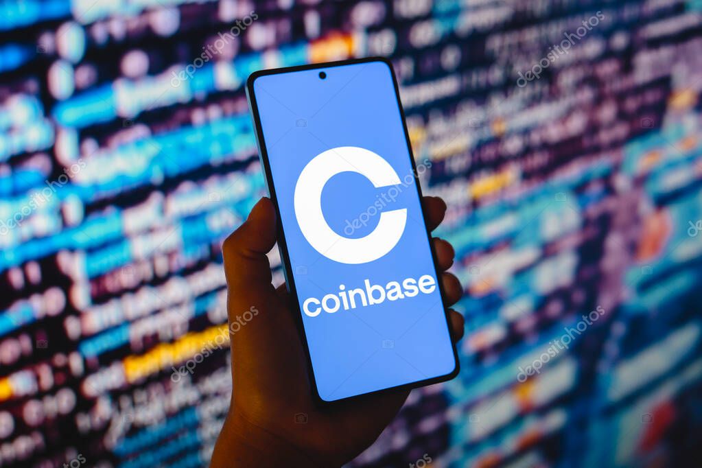 July 21, 2024, Paraguay. In this photo illustration, the Coinbase logo is displayed on a smartphone screen