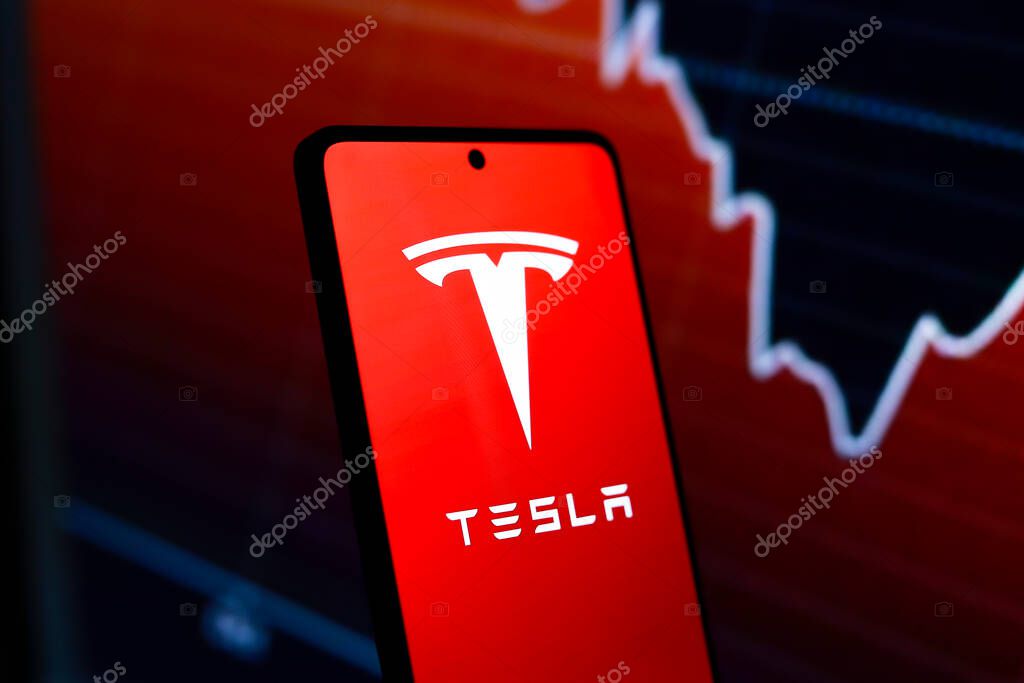 July 24, 2024, Paraguay. In this photo illustration, the Tesla, Inc. logo is displayed on a smartphone screen