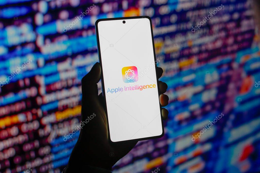 July 30, 2024, Paraguay. In this photo illustration, the Apple Intelligence logo is displayed on a smartphone screen