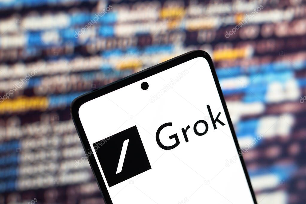 August 5, 2024, Paraguay. In this photo illustration, the Grok logo is displayed on a smartphone screen