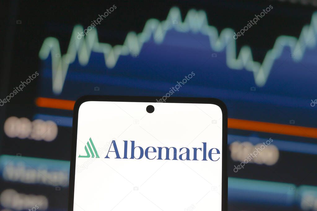 August 13, 2024, Paraguay. In this photo illustration, the Albemarle Corporation logo is displayed on a smartphone screen