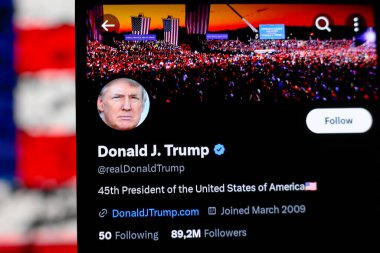 13 Ağustos 2024, Paraguay. Bu fotoğraf illüstrasyonunda, eski ABD Başkanı Donald Trump resmi X (Twitter) profili bir akıllı telefonda gösteriliyor. Trump üç buçuk yıl aradan sonra sosyal medyaya geri döndü.