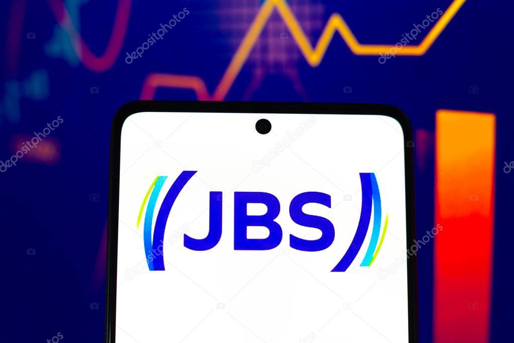 August 16, 2024, Paraguay. In this photo illustration, the JBS S.A. logo is displayed on a smartphone screen