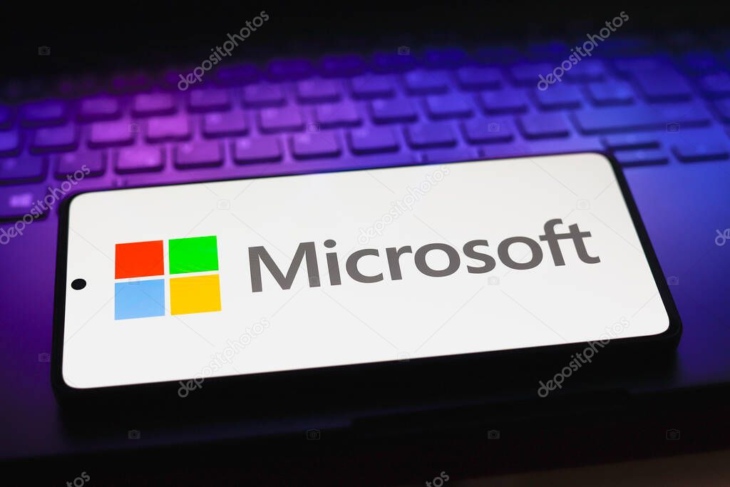 August 18, 2024, Paraguay. In this photo illustration, the Microsoft Corporation logo is displayed on a smartphone screen