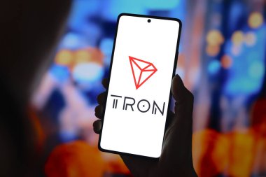 26 Ağustos 2024, Paraguay. Bu resimde, TRON logosu akıllı telefon ekranında görüntülenir