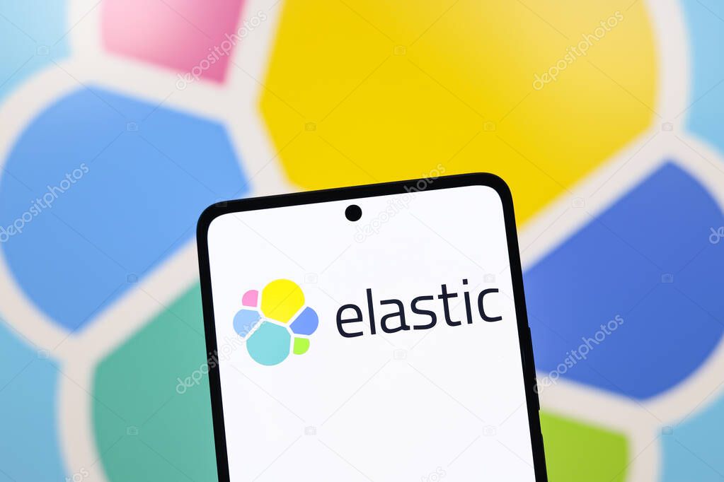 August 26, 2024, Paraguay. In this photo illustration, the Elastic N.V. logo is displayed on a smartphone and in the background