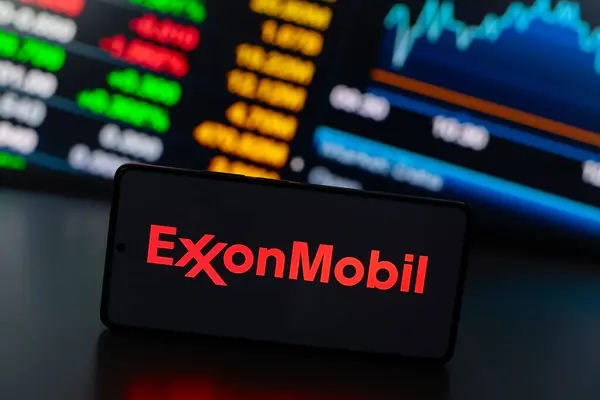 Stock image August 29, 2024, Paraguay. In this photo illustration, the Exxon Mobil Corporation logo is displayed on a smartphone screen