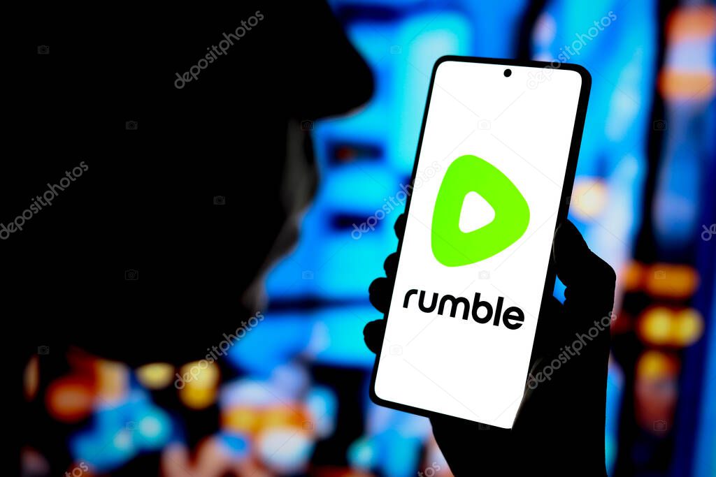 August 31, 2024, Paraguay. In this photo illustration, the Rumble logo is displayed on a smartphone screen