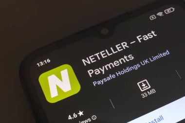 25 Ekim 2024, Brezilya. Bu resimde Neteller uygulamasının logosu akıllı telefon ekranında görüntülenir