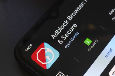 October 29, 2024, Brazil. In this photo illustration, the AdBlock Browser app logo is displayed on a smartphone screen clipart