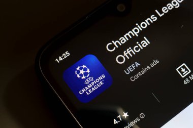 1 Kasım 2024, Brezilya. Bu resimde, UEFA Şampiyonlar Ligi (UCL) uygulama logosu bir akıllı telefon ekranında gösterilir.