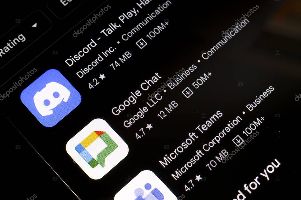 November 1, 2024, Brazil. In this photo illustration, the Discord, Google Chat and Microsoft Teams app logo is displayed on a smartphone screen.