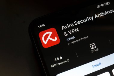 November 4, 2024, Brazil. In this photo illustration, the Avira Security Antivirus & VPN app logo is displayed on a smartphone screen clipart