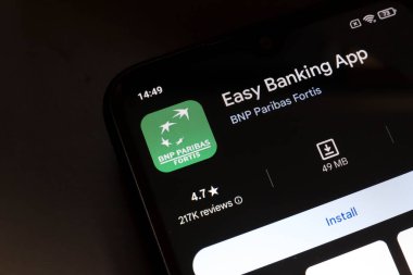 November 4, 2024, Brazil. In this photo illustration, the BNP Paribas - Easy Banking app logo is displayed on a smartphone screen. clipart