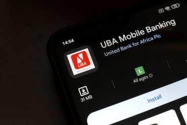 November 4, 2024, Brazil. In this photo illustration, the UBA Mobile Banking app logo is displayed on a smartphone screen. clipart