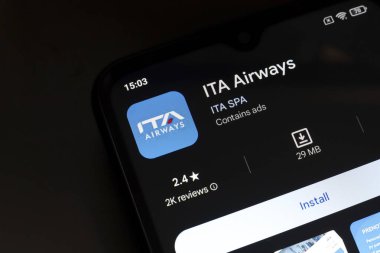 4 Kasım 2024, Brezilya. Bu resimde, ITA Airways uygulama logosu akıllı telefon ekranında görüntülenir