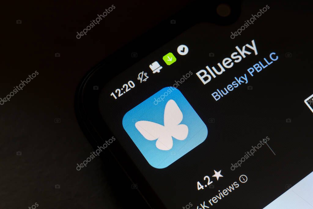 The logo of the social network Bluesky is displayed on the screen of a smartphone, in Reno, United States, on November 20, 2024