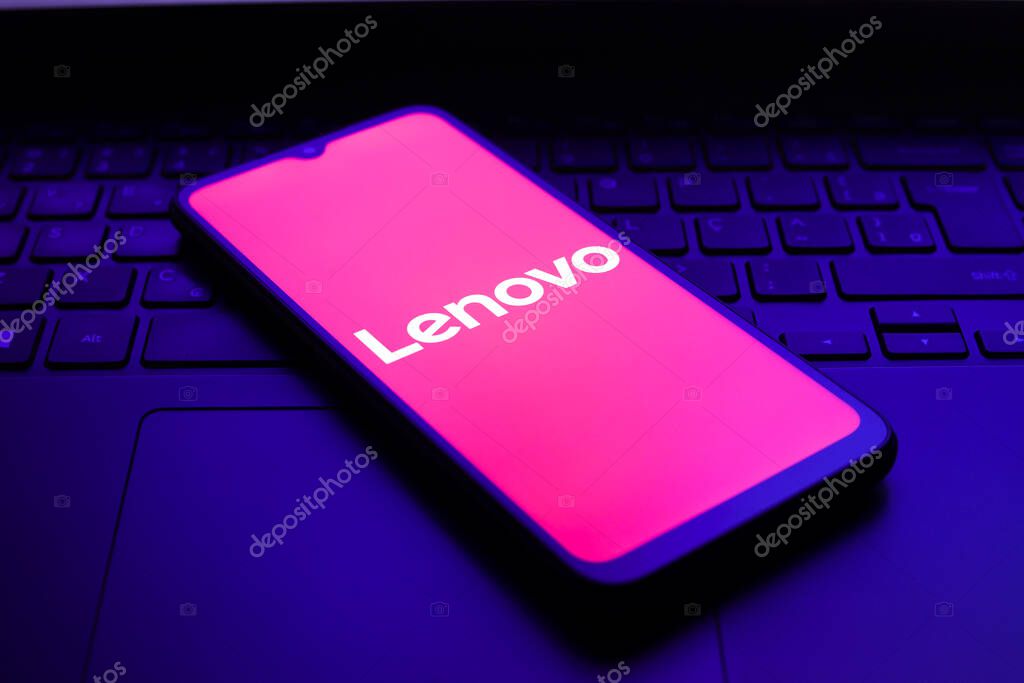 The Lenovo logo appears on the screen of a smartphone, in Reno, United States, on December 1, 2024