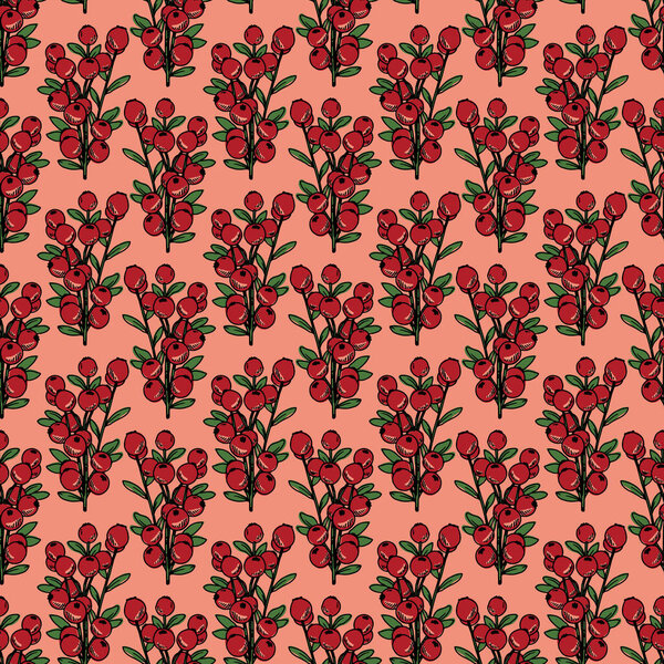 Vector Christmas holy berries half-drop repeat seamless pattern background. Vector illustration