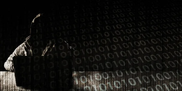 Hacker Rubare Dati Con Tecnologia Dei Dati Binari Astratto — Foto Stock