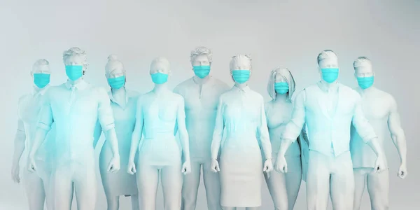Gente Negocios Que Usa Máscaras Médicas Para Prevenir Propagación Del —  Fotos de Stock