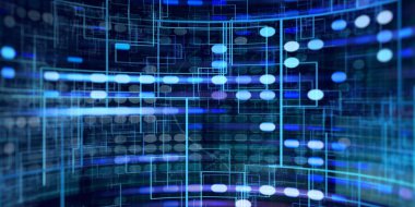 Parlayan Enerji Hatları ile Mavi Teknoloji Arkaplanı