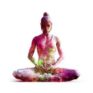 Nefes egzersizi Lotus pozisyonda oturan kadın