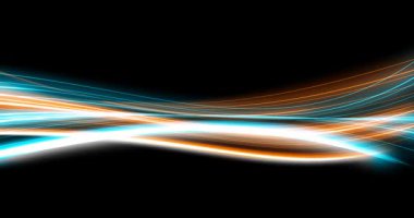 Mavi Turuncu Neon Parlayan Çizgilerle Modern Soyut Arkaplanı Çiziyor