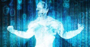 Gelişmiş Yapay Zeka Soyut Konsepti ile Dijital Teknoloji Arkaplanı