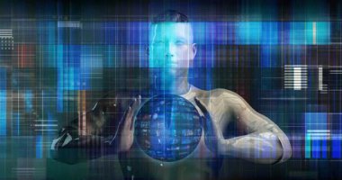 İş Adamı Verileri Tutarken Çokluortam Sunum Arkaplanı