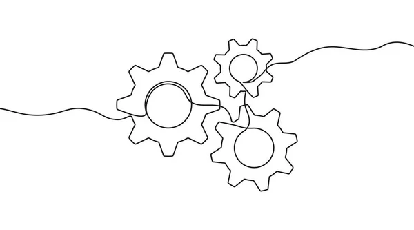 Gears Wheels One Continuous Line Drawing One Line Moving Cog — Stock Vector