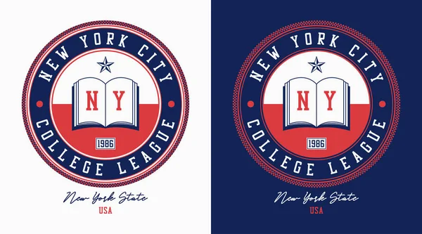ニューヨーク ニューヨーク大学のTシャツデザイン 運動会のシャツのタイポグラフィのグラフィック オリジナルスポーツウェアプリント ベクターイラスト — ストックベクタ