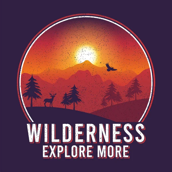 Shirt Montagne Avec Soleil Forêt Cerf Aigle Impression Wilderness Pour — Image vectorielle