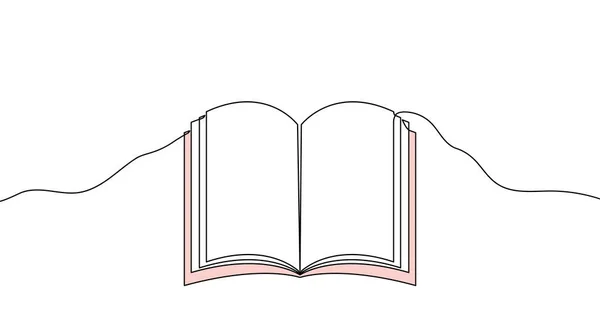ページ付きの開いている本の連続1行の図面 単行オープンブック 教育の概念 読書や学校で勉強 ベクターイラスト — ストックベクタ