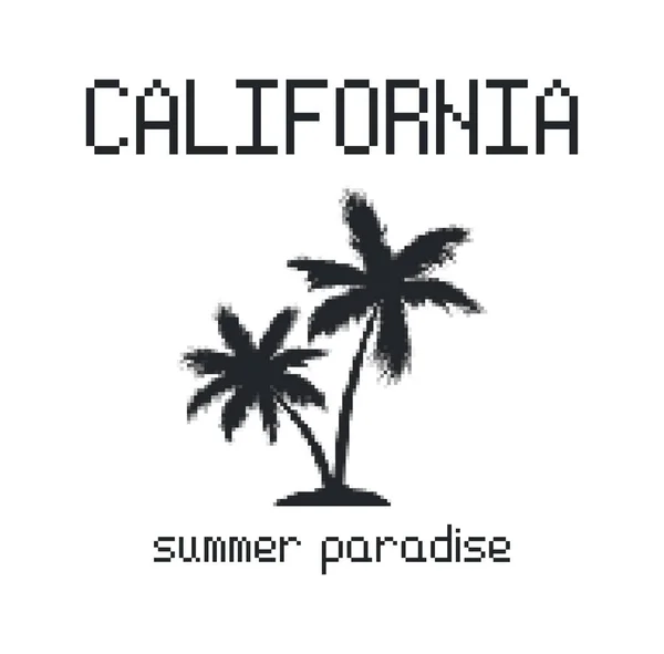 Shirt California Stile Pixel Art Design Stampa Maglietta Con Palma — Vettoriale Stock