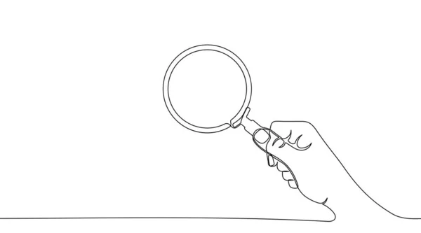 Kontinuerlig Linje Illustration Hand Hålla Förstoringsglas Kontinuerlig Linsritning Förstoringsglas Handen — Stock vektor
