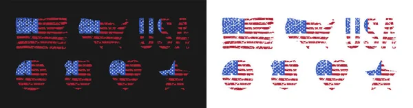 Amerykańska Flaga Grunge Ustawiona Grunge Tekstury Usa Flaga Różnych Kształtach — Wektor stockowy