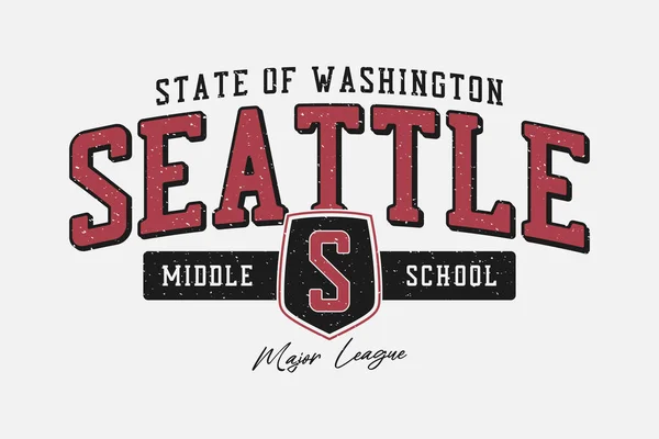 stock vector Seattle, Washington middle school shield t-shirt design. College or university style tee shirt with shield. Seattle vintage sport apparel print with grunge. Vector.