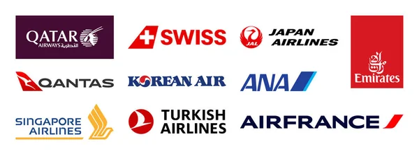 Havayolu Logosu Hazır Popüler Logo Katar Havayolları Singapur Havayolları Emirlikler — Stok Vektör