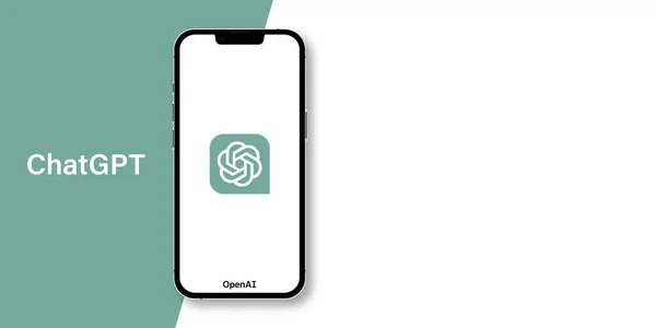 Ukrayna, Kropyvnytskyi - 29 Mayıs 2023. ChatGPT logosu ve iPhone ekranı. Sohbet GPT web pankartı için şablon, metin, akıllı telefon ve açık yapay zeka logosu için boşluk. Vektör illüstrasyonu.