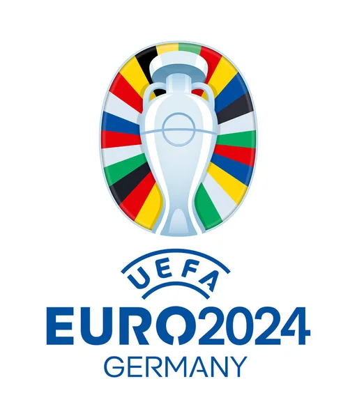 Ukrayna, Kropyvnytskyi - 19 Haziran 2023. Resmi UEFA Euro 2024 logosu. UEFA Avrupa Şampiyonası 2024 Almanya, futbol veya futbol turnuvası logosu. Vektör.